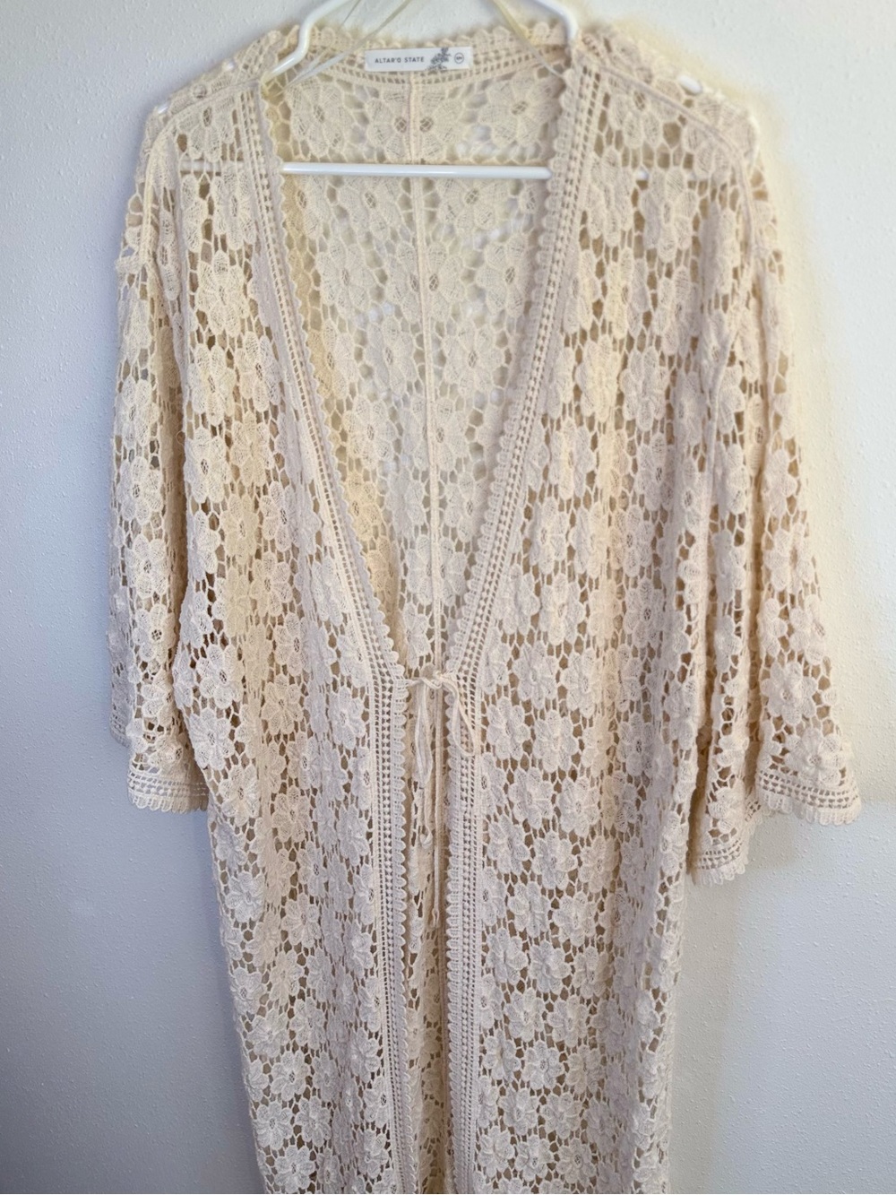 Altar’d State Cream Lace Kimono Duster Boho Sheer Cardigan S/M - Picture 5 of 11